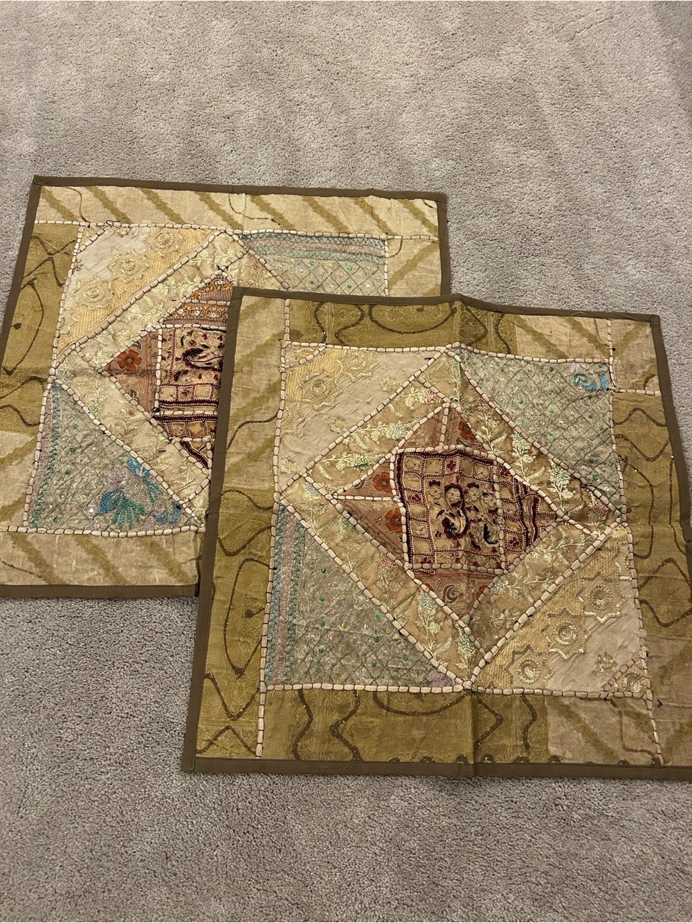 Decorative Patchwork Pillow Covers Set - Olive Green